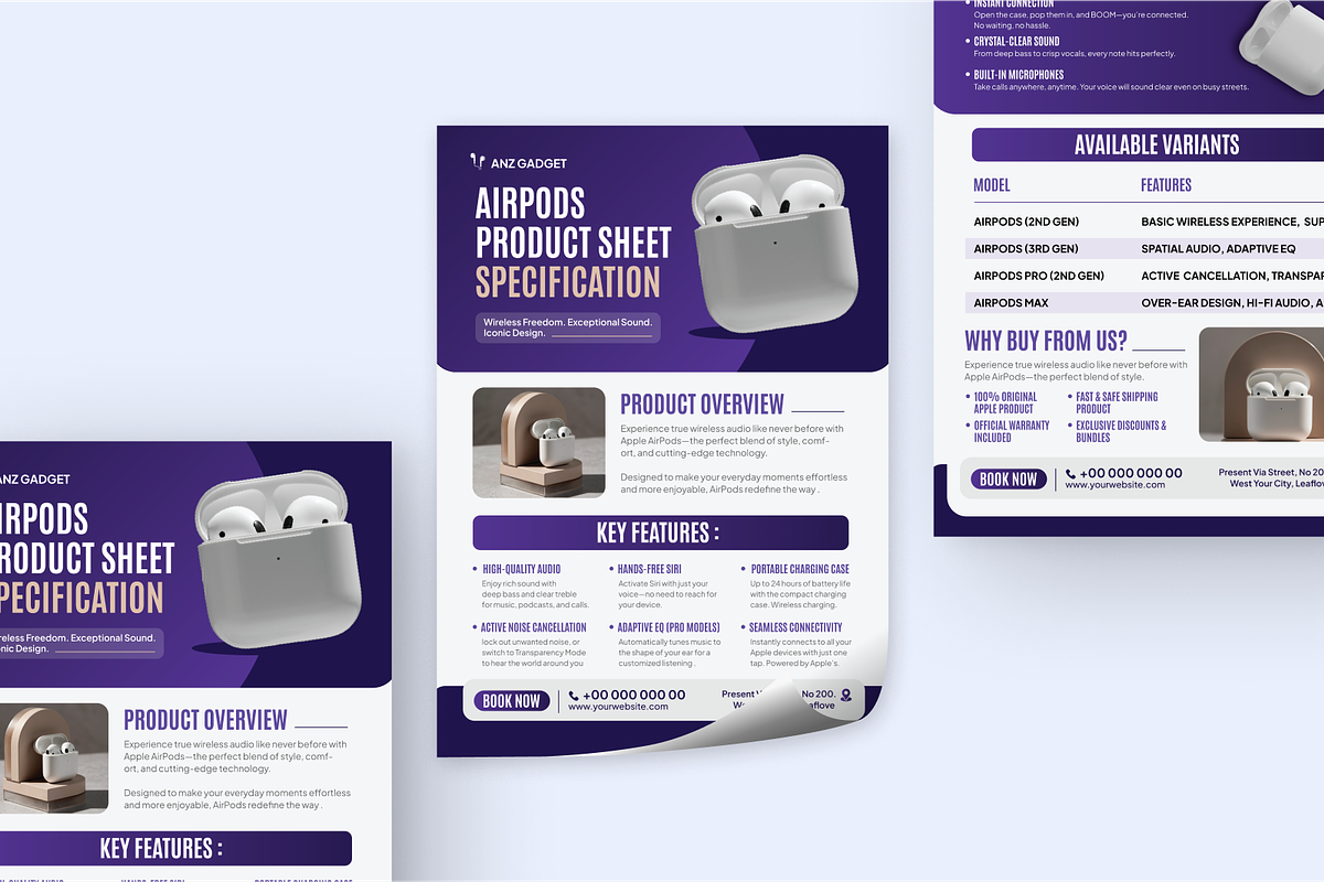 Airpods Product Sheet Design, a Flyer Template by SquidPixey | Creative ...