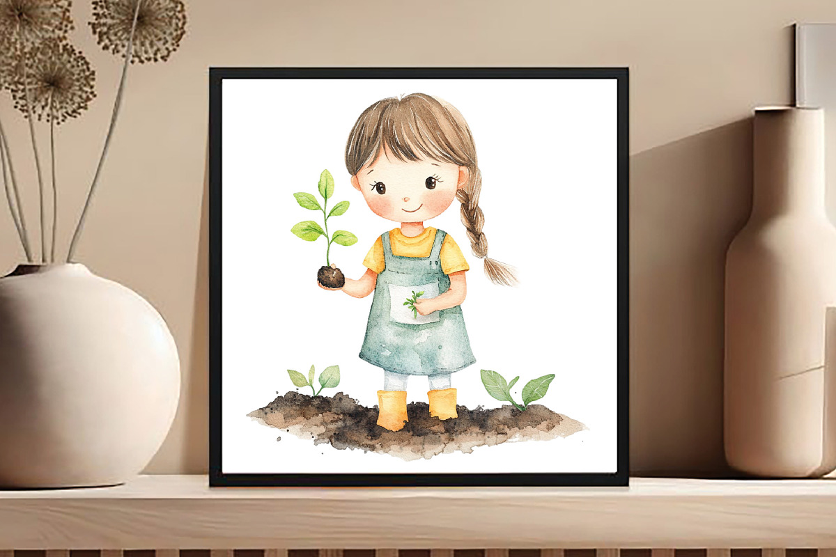 Cute Girl Gardener Cliparts, an Illustration by DreamCafeArt (Photo 8 of 9)