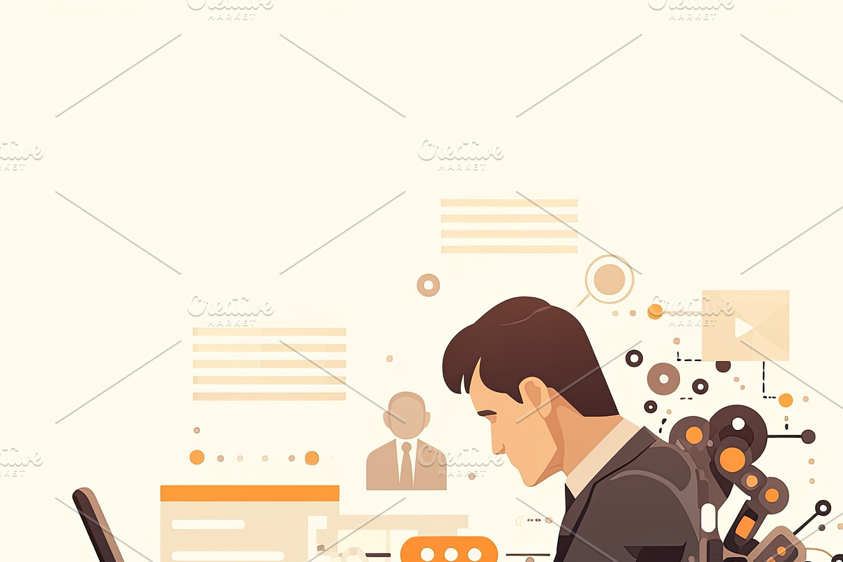Professional working with technology and gears in a futuristic artistic style, an Illustration by AS photostudio
