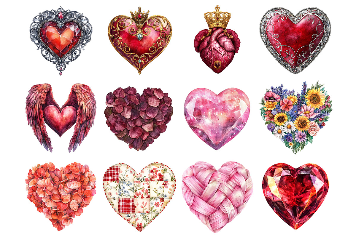 Watercolor Valentine Hearts Clipart, a Seasonal Illustration by CitraGraphics (Photo 3 of 3)
