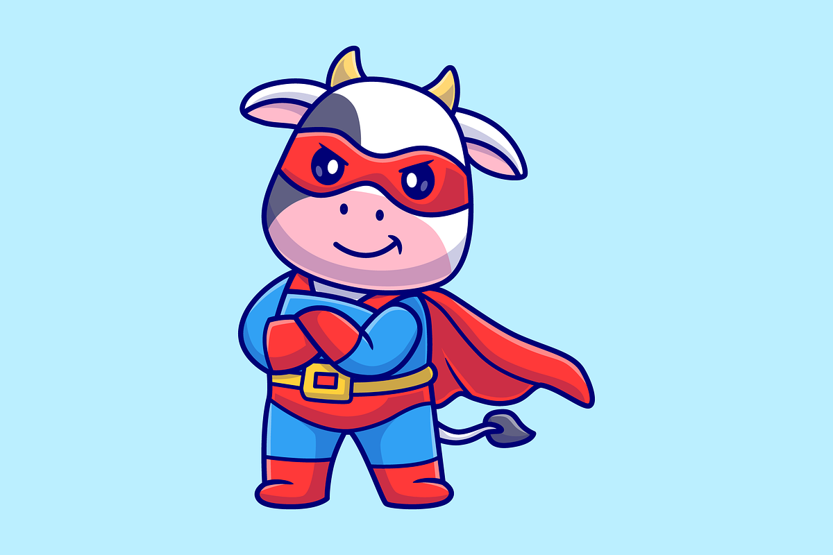 Cute Cow Super Hero Cartoon, an Animal Illustration by Catalyst Labs