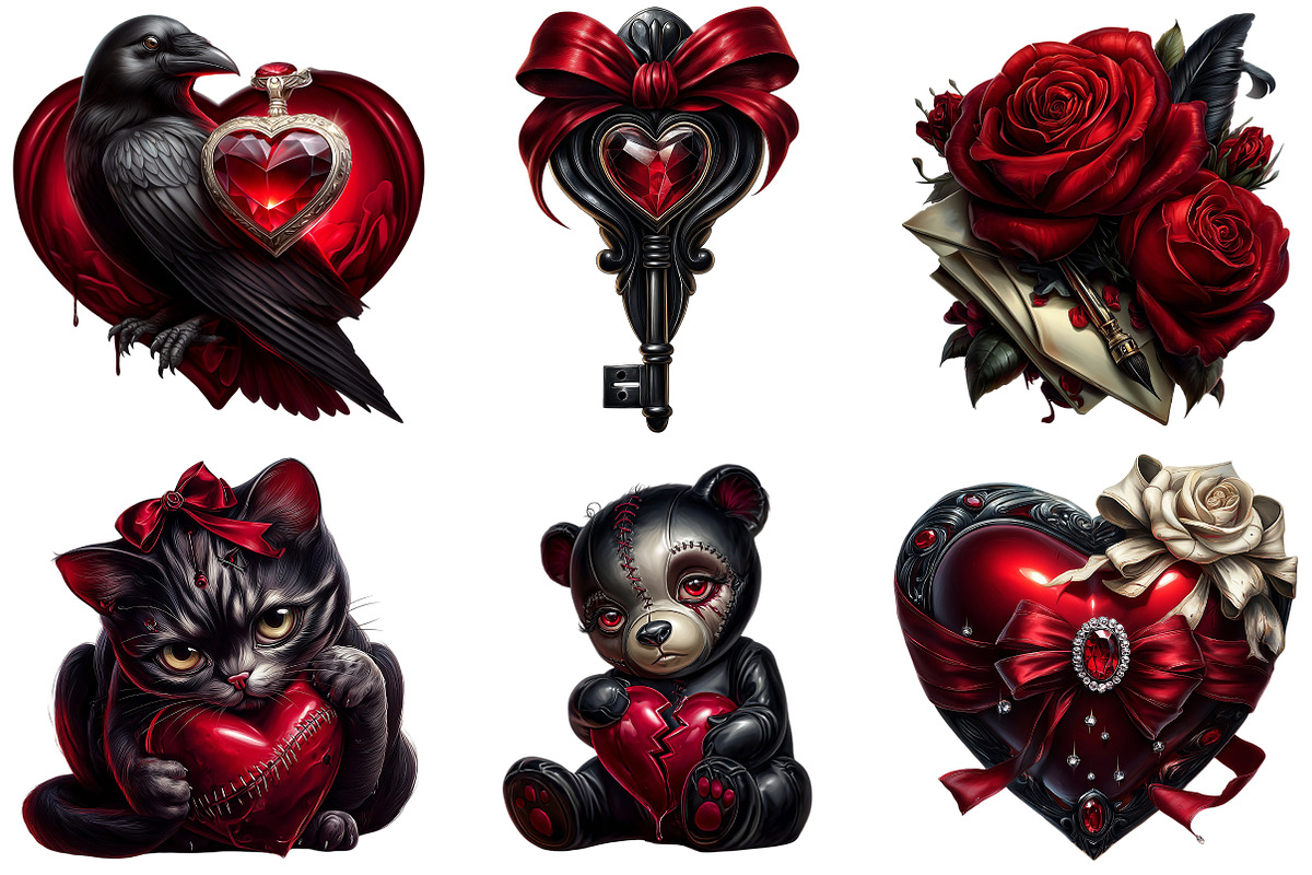 Gothic Valentine Clipart Set, an Illustration by Craft Nest (Photo 4 of 8)