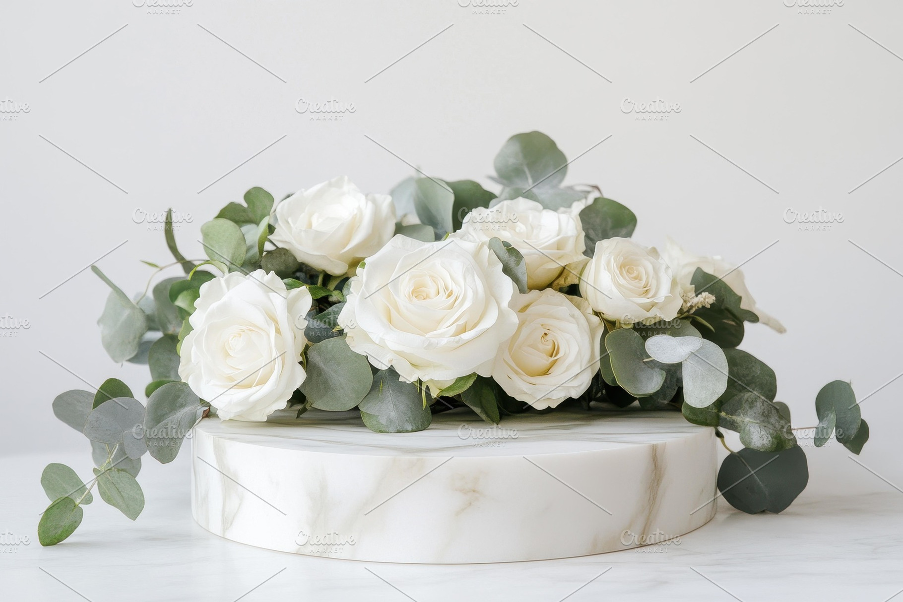 Elegant white rose arrangement with, a Photo by Tanuart