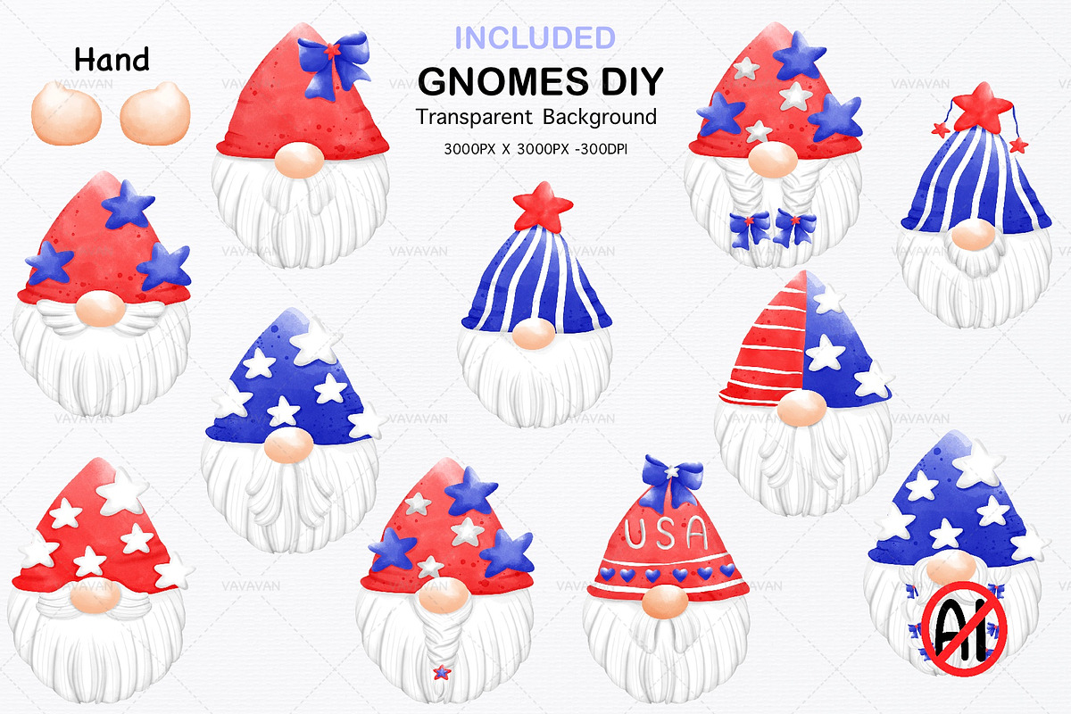 Gnome USA 4th of July watercolor, a Seasonal Illustration by Vavavan Artwork (Photo 5 of 5)