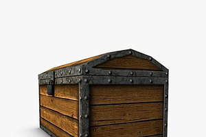 Low Poly Wooden Chest With Treasure