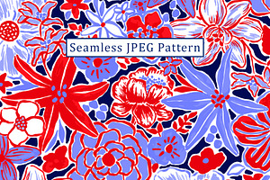 Preppy Blue And Red Floral Pattern