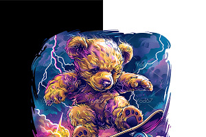 Teddy Bear Playing Skateboard.