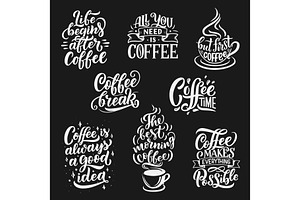 Coffee Cup, Beans Vector Lettering