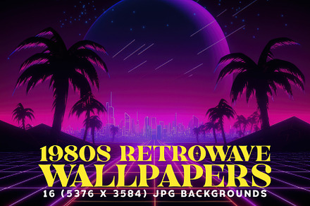 16 Retrowave Wallpapers in 6K, a Wallpaper Graphic by HipFonts