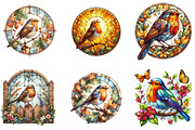 Robin Bird Round Stained Glass Clipa, an Illustration by DreamArtGraphic (Thumbnail 3 of 4)