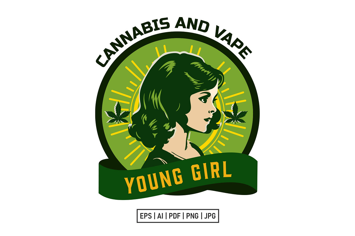 Young Girl Cannabis Retro Logo, a Branding & Logo Template by Silpin