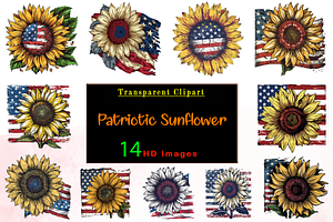Patriotic Sunflower Clipart, a Decorative Illustration by Printable Treasure