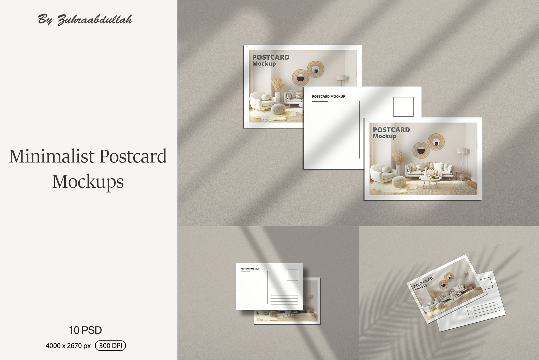 Minimalist Postcard Mockups, a Print Template by zuhraabdullah