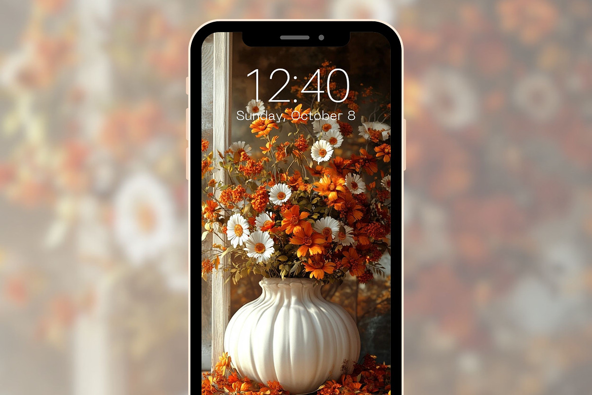 White Pumpkin Fall phone wallpaper, a Graphic by Kalindiprints (Photo 2 of 6)
