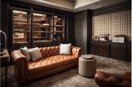 Golf club room sofa. Generate Ai, an Architecture Photo by Ylivdesign