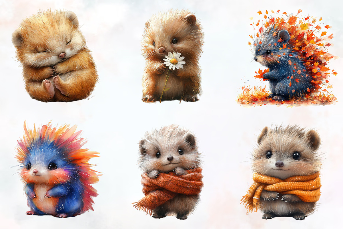 Porcupine Watercolor Cliparts, an Illustration by RobertsArt (Photo 2 of 7)