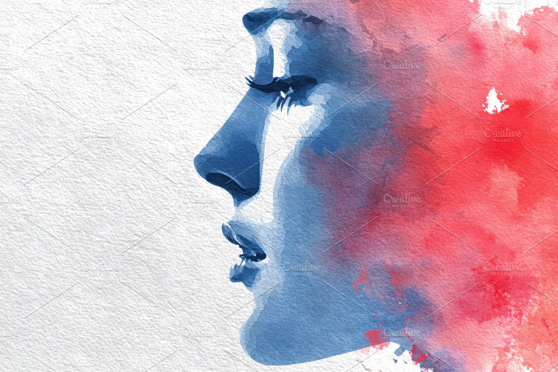 Watercolor side profile of a woman, a Photo by Pavel_design