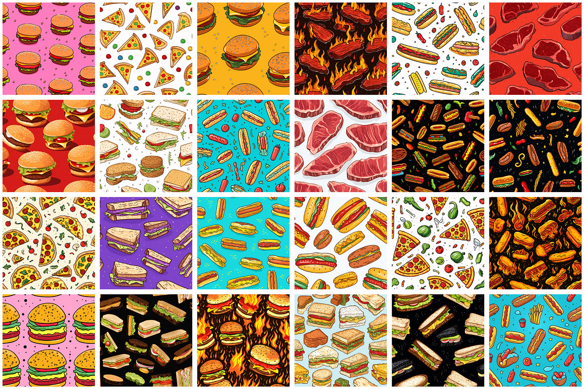 Fast Food Seamless Pattern, a Pattern Graphic by Forhadx5 (Photo 3 of 7)