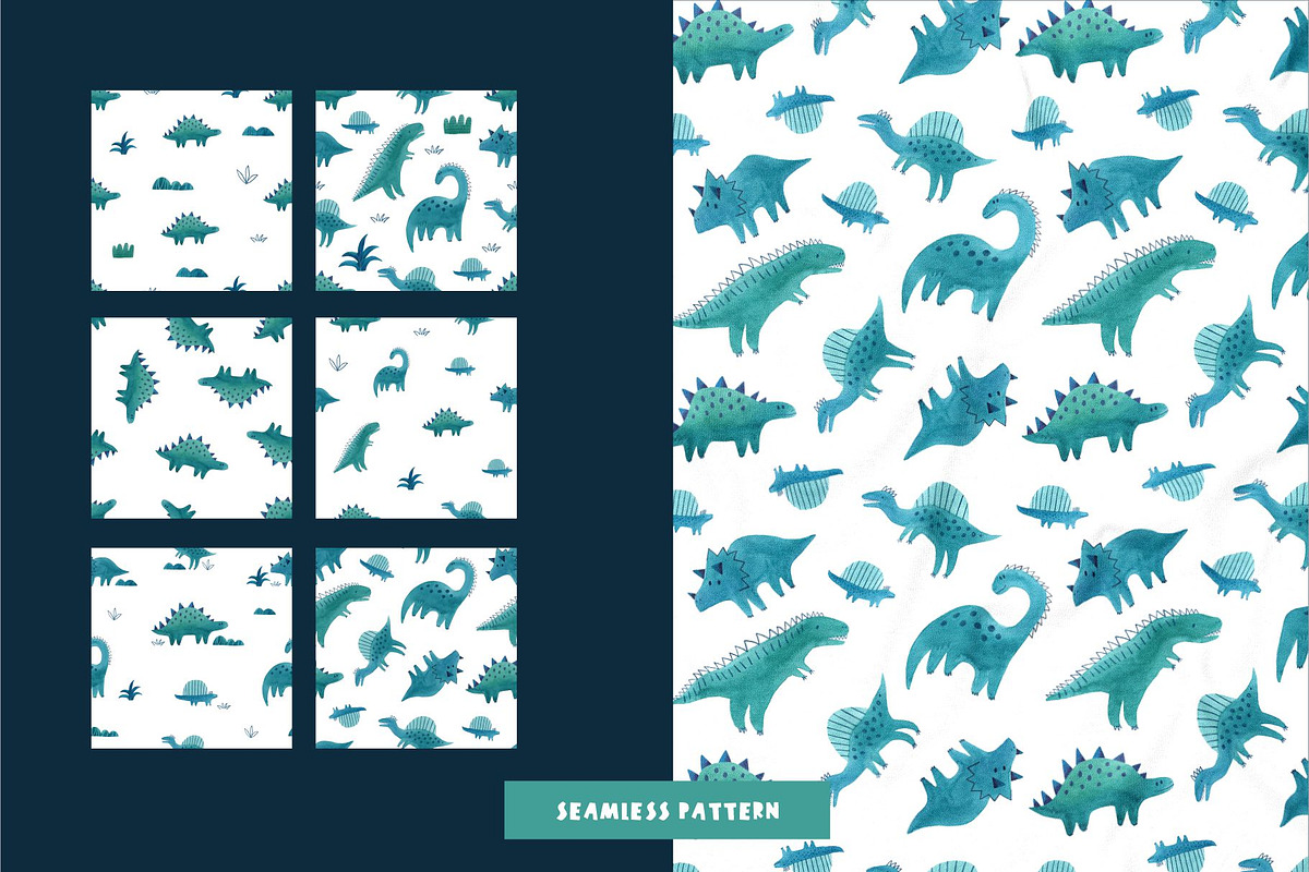ROARSOME watercolor dinosaurs, a Decorative Illustration by Cute And Wild (Photo 3 of 5)
