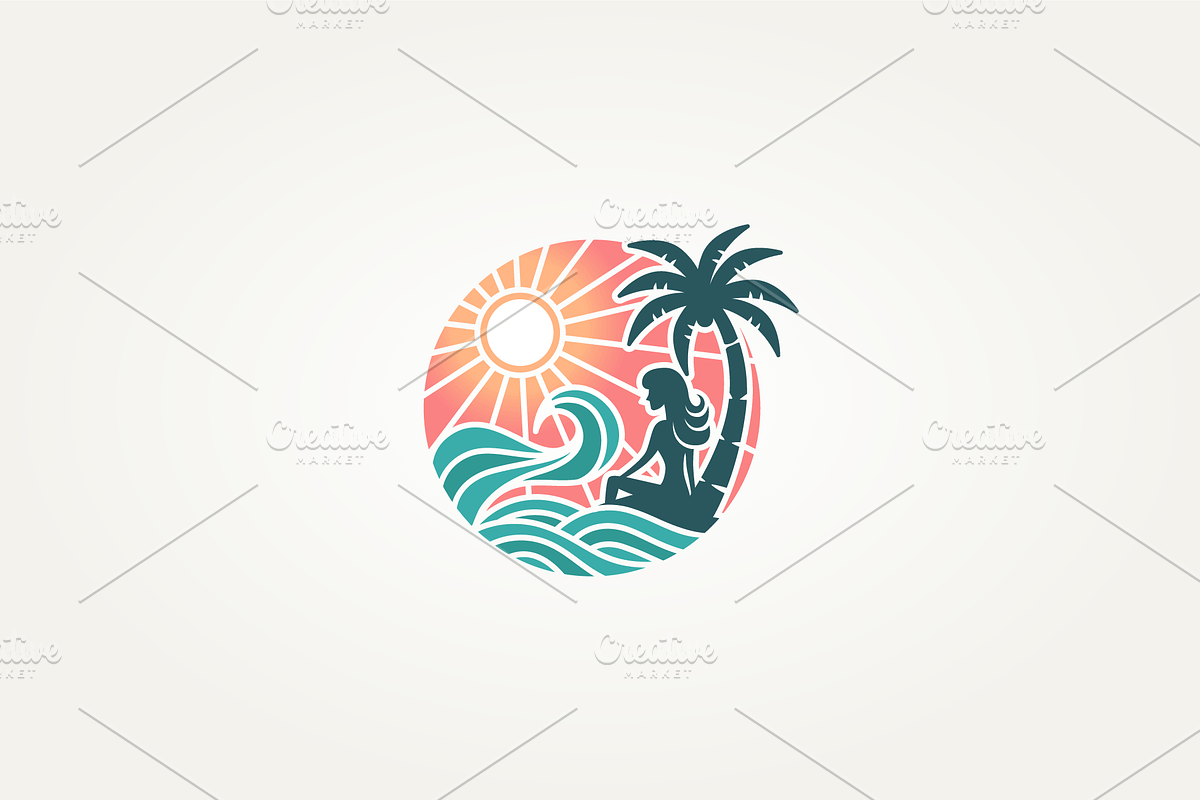 beach with waves and sun label logo, a Branding & Logo Template by Blazybone