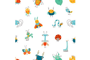 Insects Seamless Pattern. Hand Drawn