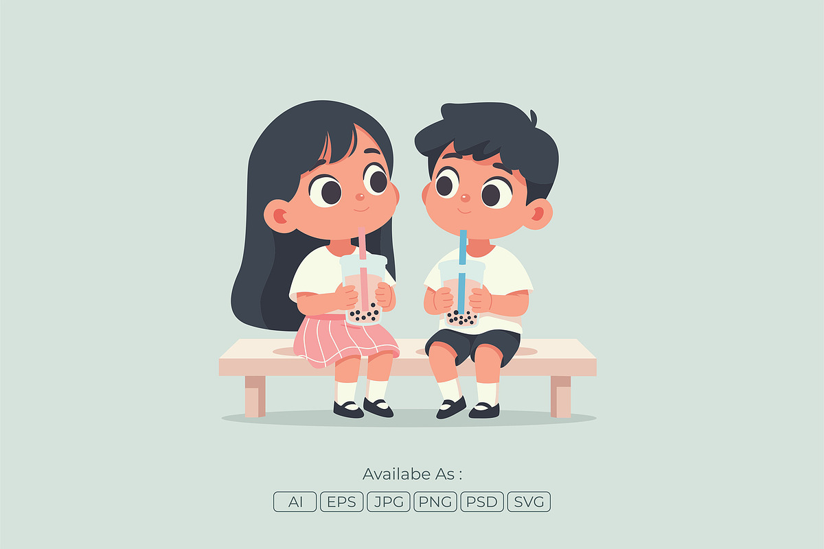 Happy Kids Enjoying Boba Vector, a Person Illustration by Partikusi Design (Photo 2 of 3)