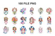 Asset Watercolor Cute Girl Child, a Decorative Illustration by Eka Design (Thumbnail 2 of 5)