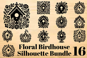 Floral Birdhouse Silhouette Bundle