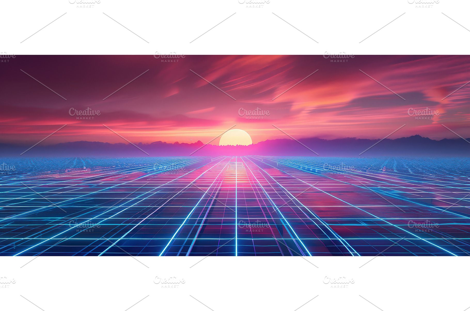 Synthwave neon sunset horizon with, a Technology Photo by piter.goskov