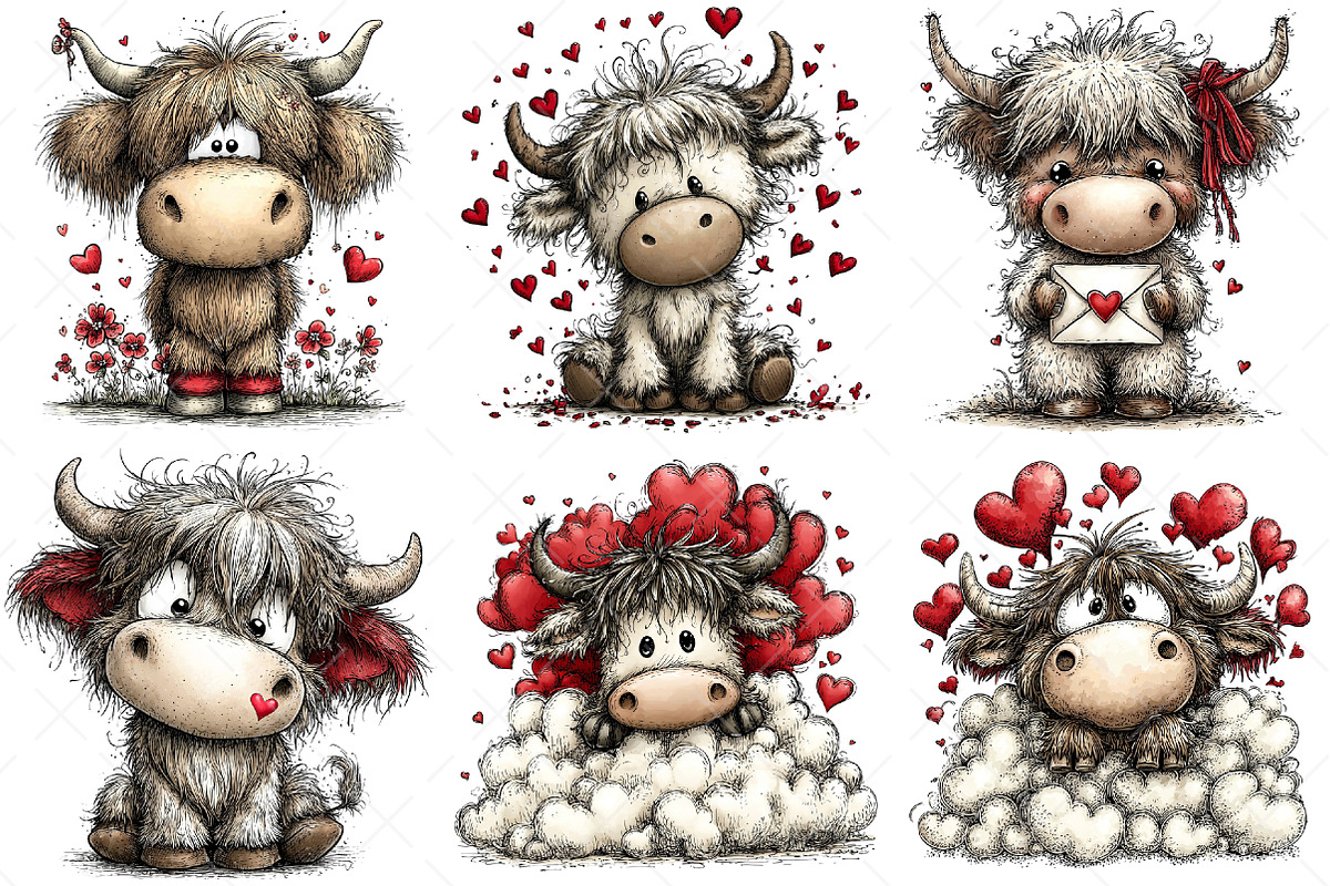 Highland Cow Valentine Clipart Png, an Illustration by Craft Nest (Photo 3 of 11)