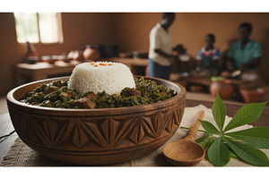 Wooden bowl of West African cassava, a Food & Drink Photo by Igor Tichonow