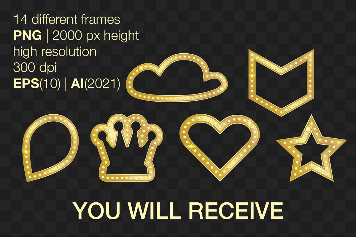 Gold geometric frames with bulbs, an Object Graphic by MariiaVD (Photo 4 of 7)