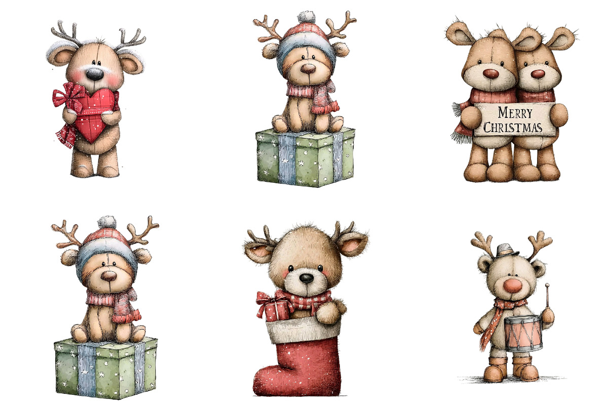 Whimsical Christmas Teddy Clipart, an Illustration by DreamArtGraphic (Photo 4 of 5)