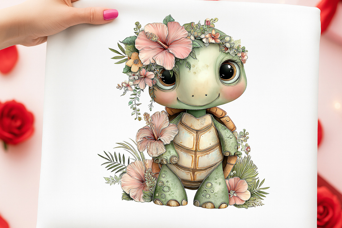 Watercolor Summer Turtle Hibiscus Cl, an Illustration by Digital Artistic99 (Photo 5 of 11)
