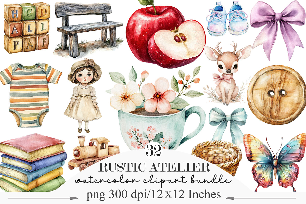 Watercolor Rustic Atelier Clipart, an Illustration by Designking (Photo 1 of 5)