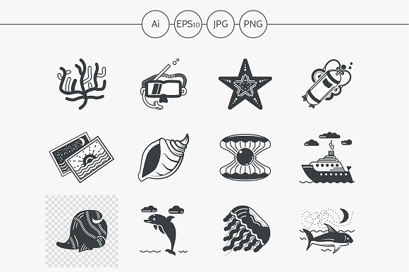 Diving Black Design Icons. Set 2