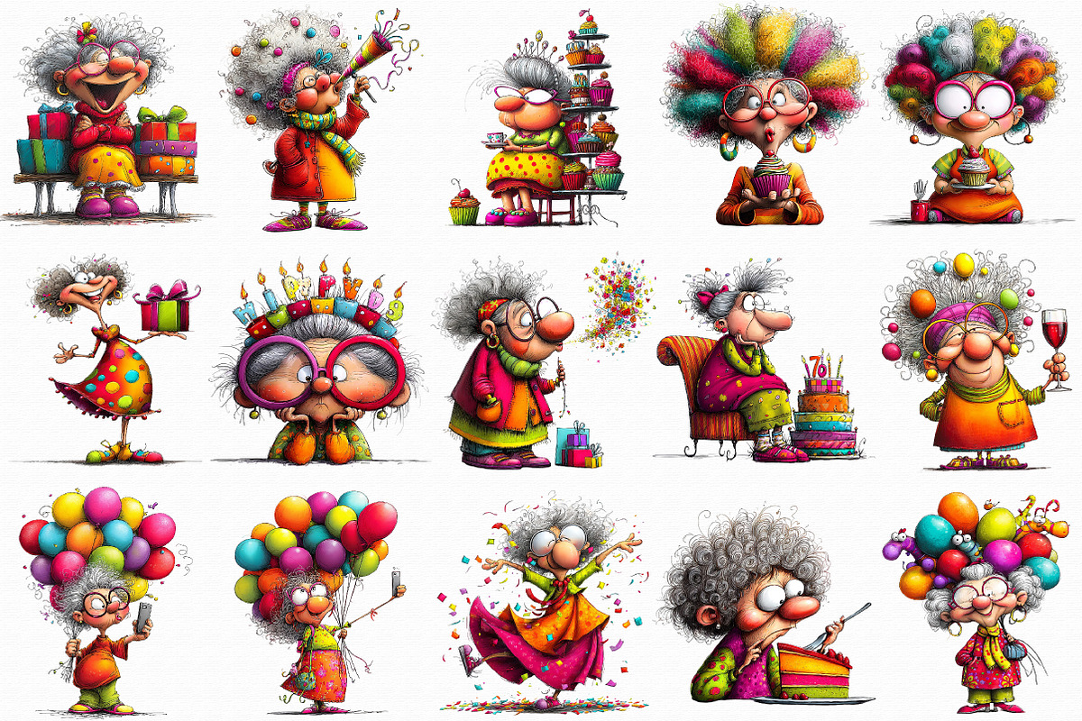 Quirky Birthday old woman clipart, an Illustration by Libby Wishes (Photo 4 of 7)