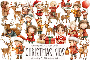 Christmas Kids Watercolor Clipart, an Illustration by OK Design