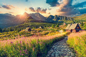 Tatra mountains in Poland at sunset.