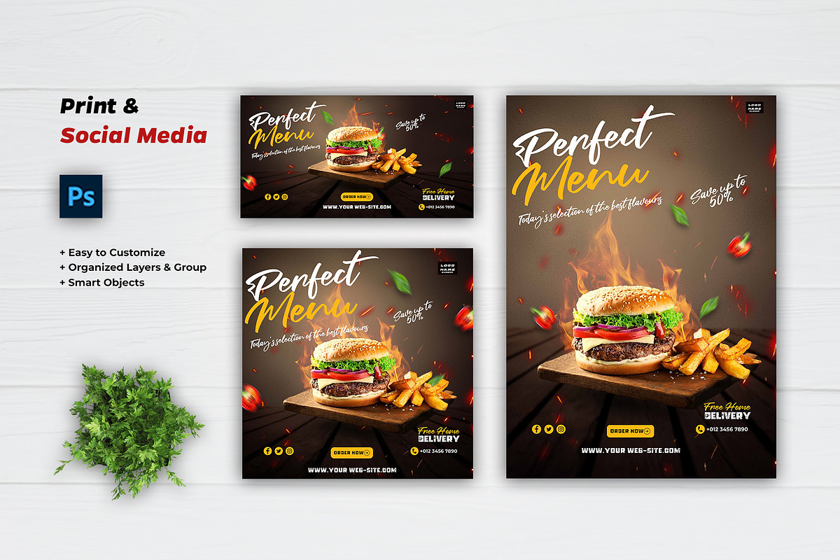 Hamburger fast food social media, a Social Media Template by Glowin_studio