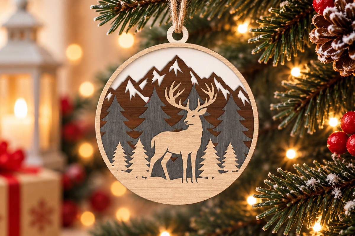 Deer in Forest Ornament SVG, an Object Graphic by Libby Wishes (Photo 2 of 3)