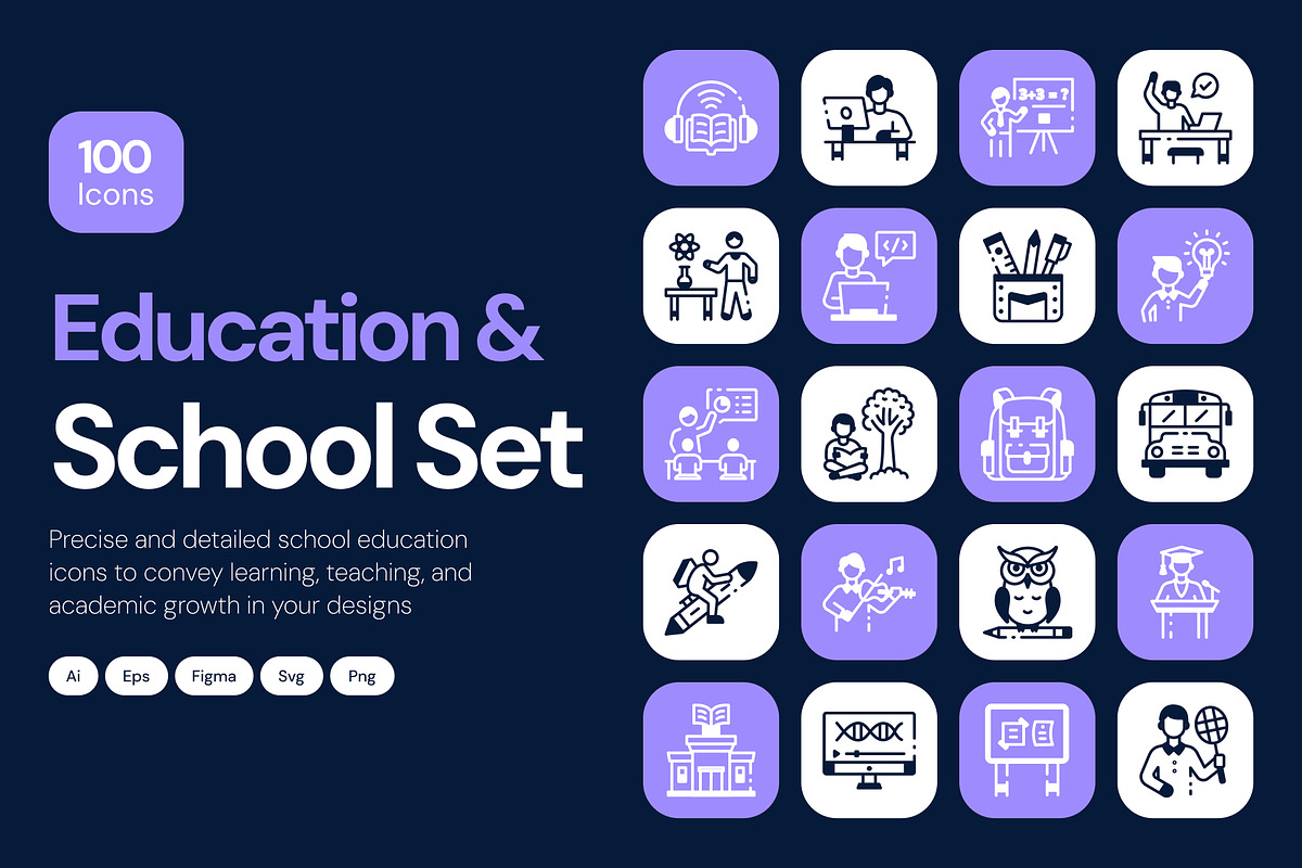 School Education Icons Set, a Solid Icon by Vectors Market (Photo 1 of 8)