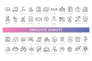 Employee Benefits line icons set, an Object Illustration by Tettygreen
