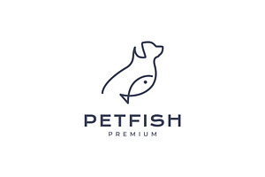 dog with fish line style simple logo, a Branding & Logo Template by devastd