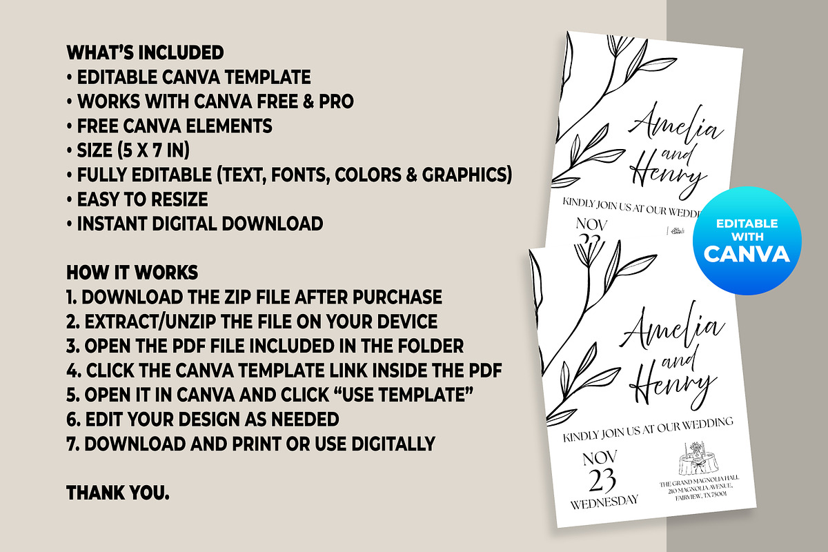 Minimalist Wedding Invitation Canva, an Invitation Template by M9 Design (Photo 5 of 5)
