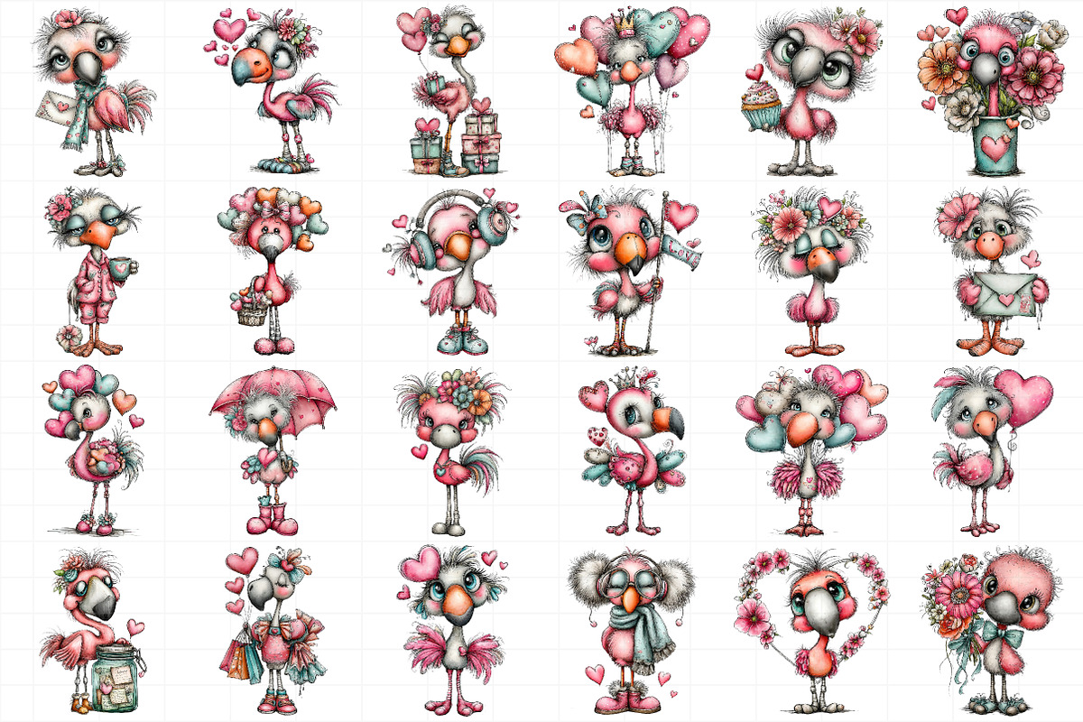 Whimsical Valentine Flamingo PNG Set, an Illustration by Daily.Designs (Photo 5 of 5)