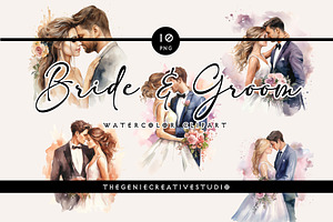 Watercolor Bride & Groom PNG Clipart