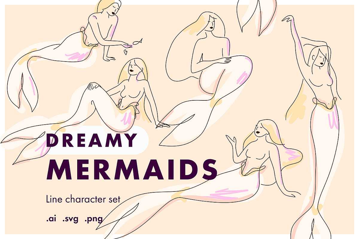 Dreamy Line Art Mermaids, a Person Illustration by Pásha (Photo 1 of 6)