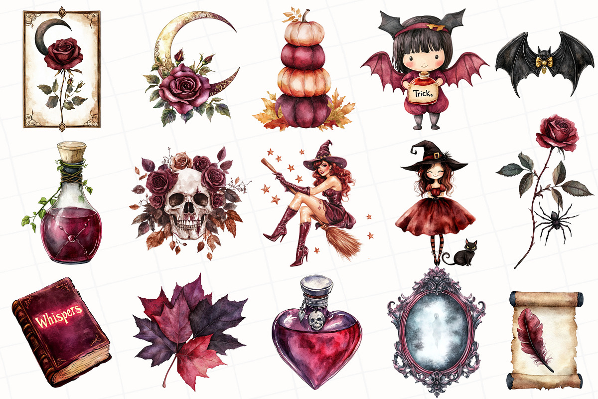 Burgundy Halloween Clipart, an Illustration by OK Design (Photo 5 of 5)