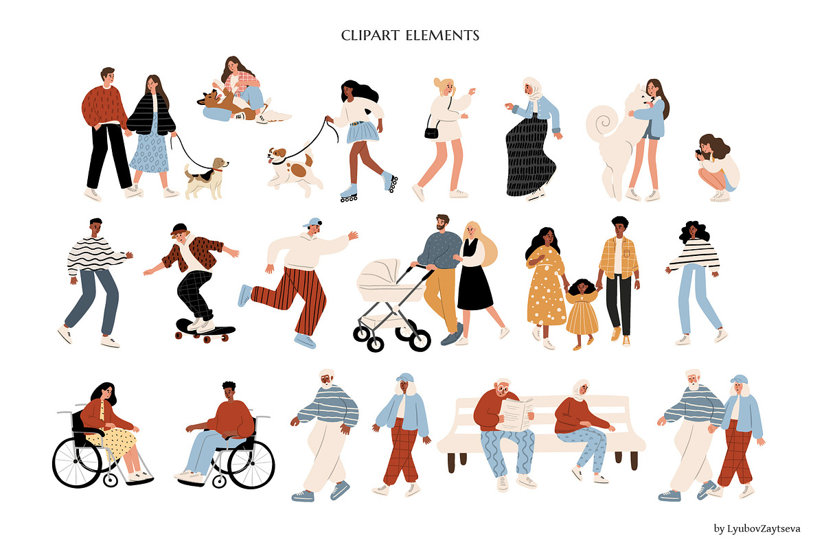 People and dogs in park illustration, a Person Illustration by LyubovZaytseva (Photo 7 of 22)